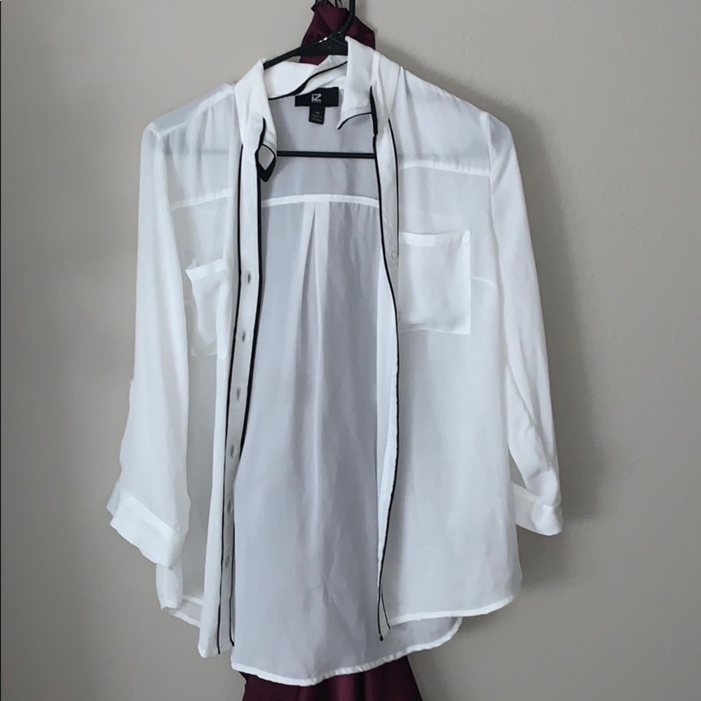 Women’s white shear button down shirt!